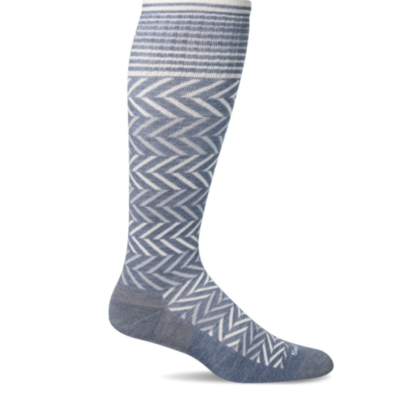 Wmn Chevron Compression Sock -Bluestone M/L