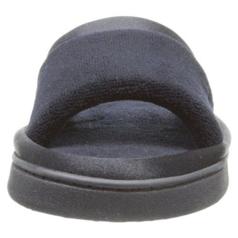 Totes isotoner Women's Microterry Slide Slipper with Satin Trim, Black, 8.5/9