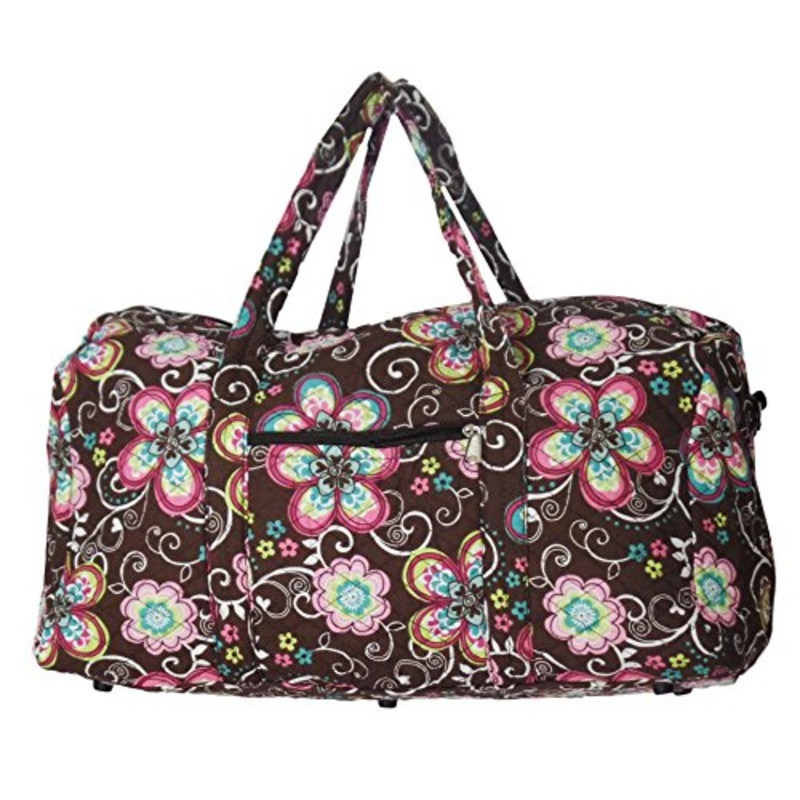Bohemian Prints Quilted Large 22 Inch Duffle Bag (Flowers- Brown)