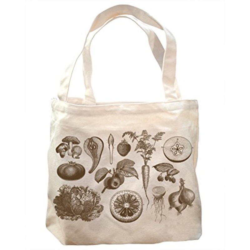 Cognitive Surplus Fruits And Veggies Botanical Illustration Tote Bag 10 Oz Recycled Cotton
