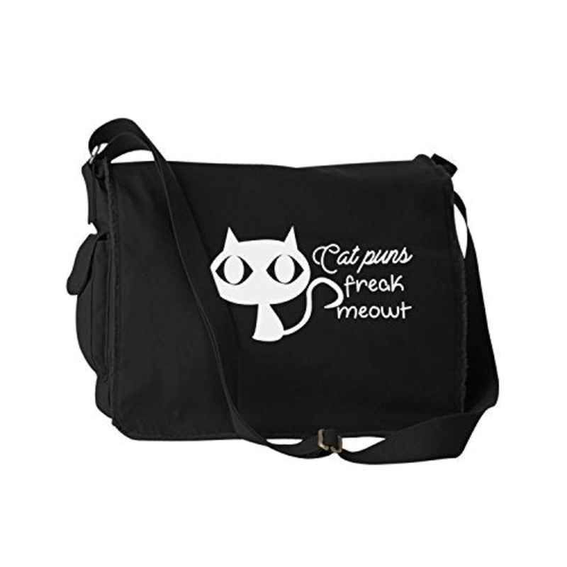 Funny Cat Puns Freak Meowt Pun Black Canvas Messenger Bag