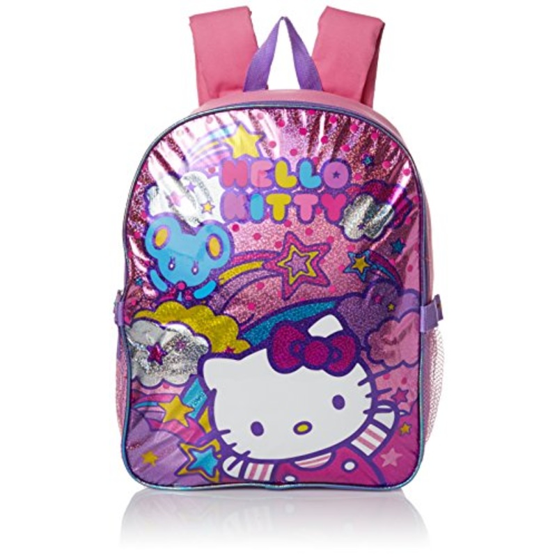Hello Kitty Girls' Stars And Clouds 15 Inch Backpack With Lunch Kit, Pink/Purple