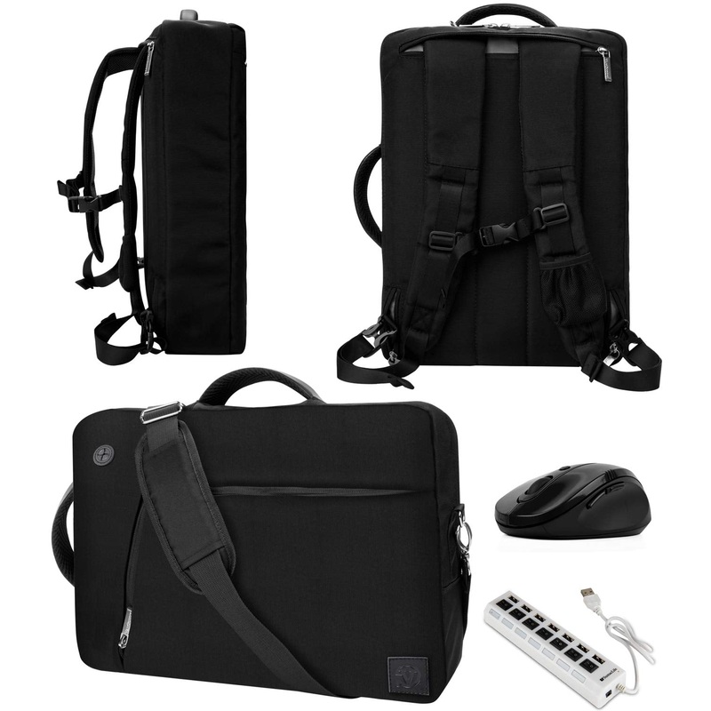 VanGoddy Slate Black Convertible Laptop Bag with USB Hub and Mouse for MSI Shadow GS30 13.3", P PS42 14"