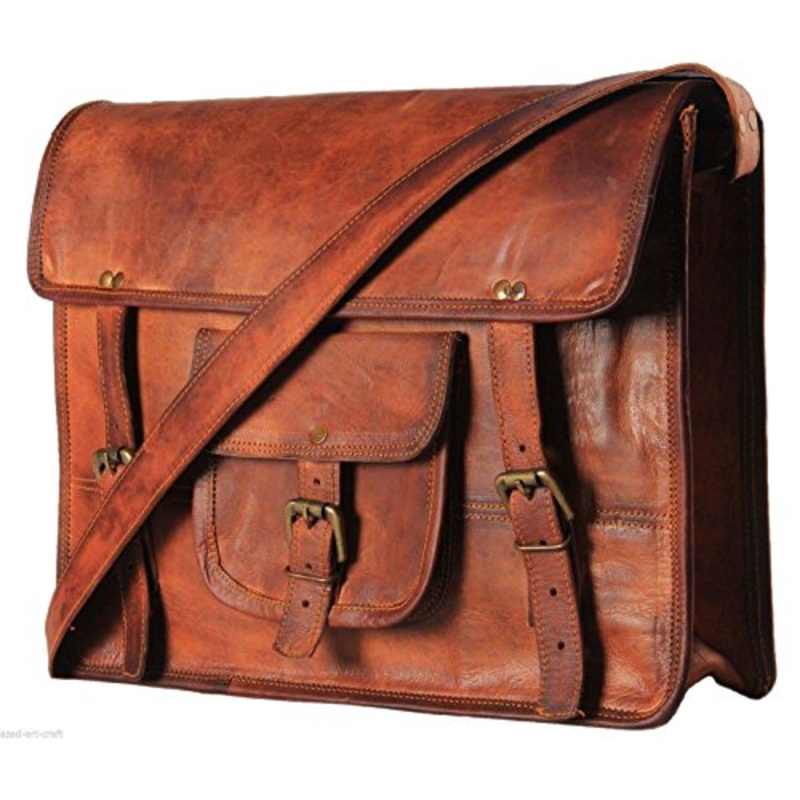 Vintage Handmade Leather Large Shoulder Satchel Laptop Holder Crossbody College Office Bag Unisex