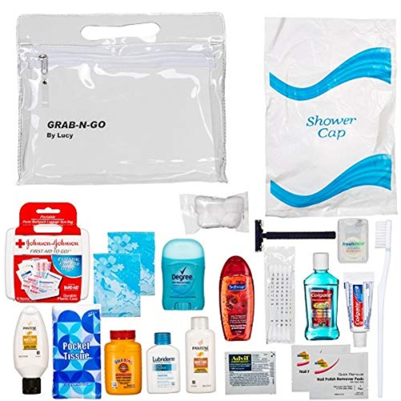 Women's Ultimate Travel Toiletries Bag | Shampoo, Conditioner, Body Wash, Bar Soap, Deodorant, Toothbrush, Toothpaste, Floss, Nail Polish Remover Pads, Bundle of TSA Approved Size (Clear Women's Bag)