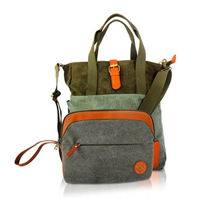 Canvas Tote Shoulder Bag With Large Padded Laptop Compartment And Bonus Ipad/Tablet Sleeve. Perfect