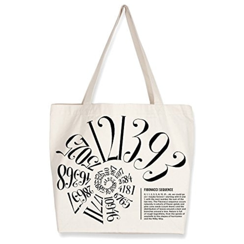 Cognitive Surplus Typographic Nautilus Spiral Fibonacci Number Sequence Tote Bag. (10 Oz Recycled