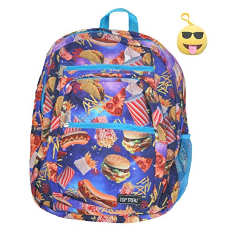 Gift Set Tasty Treats Themed Large Backpack & Clip Keychain (Fast Food)