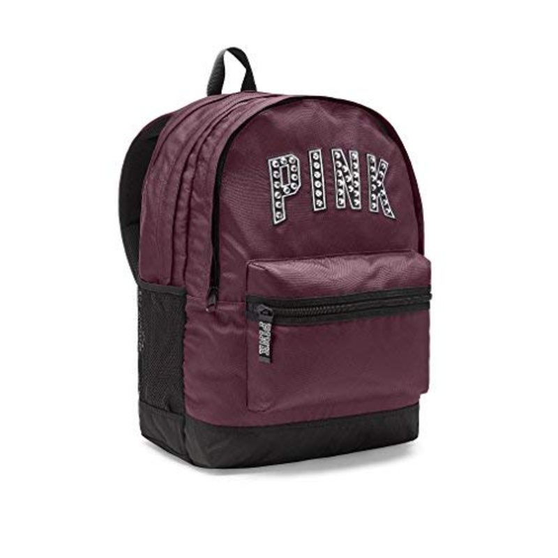 Victoria's Secret PINK Women's Bling Campus Backpack Black Orchid Maroon Studs