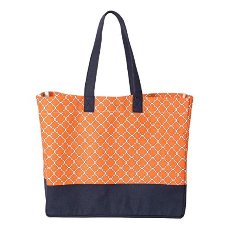 Zuzify Water-Repellent Full-Pattern Canvas Beach Tote Bag. An1108 Os Orange / Navy