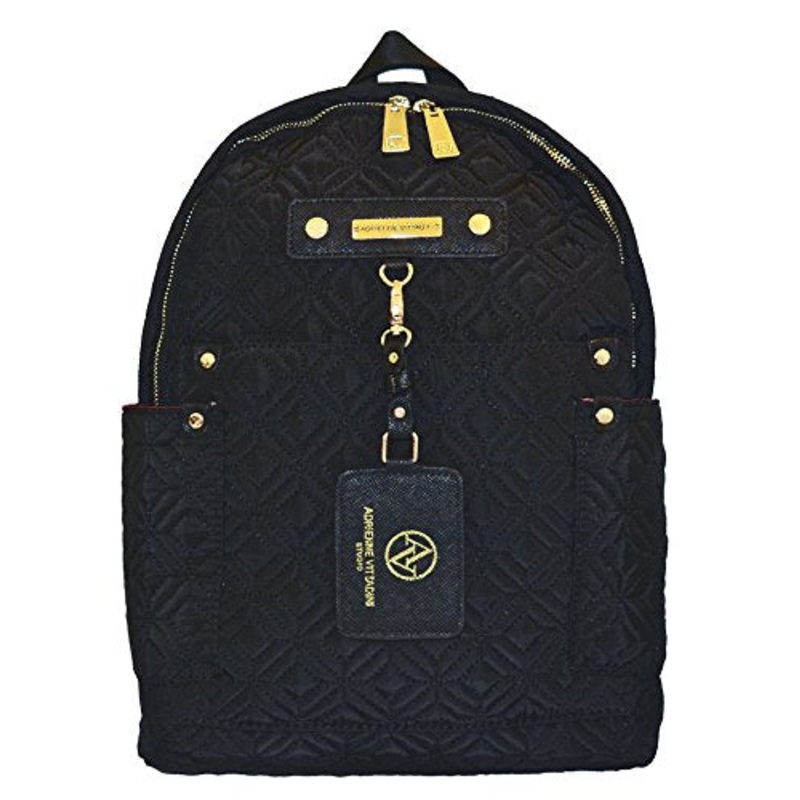 Adrienne Vittadini Quilt Backpack Bag Purse Handbag Black Back Pack