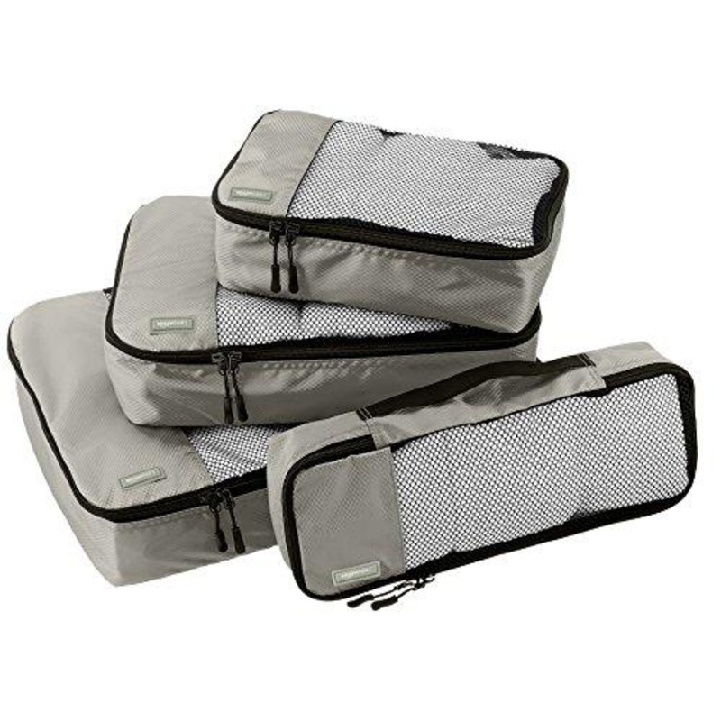 Amazonbasics 4-Piece Packing Cube Set - Small, Medium, Large, And Slim, Gray