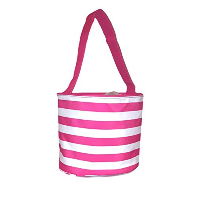 Fabric Bucket Tote Bag For Children - Toys - Easter Basket - Can Be Personalized (Pink & White