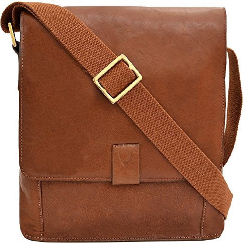 Hidesign Aiden Medium Leather Messenger Cross Body Bag, Tan