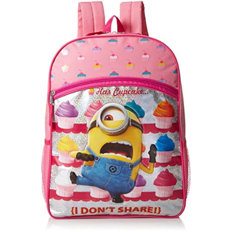 Despicable Me Girls' Universal Cupcake Front Zipper Pocket 16 Inch Backpack, Pink