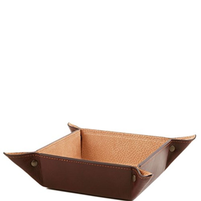 Tuscany Leather Exclusive Leather Valet Tray Large Size Brown Men Leather Accessories