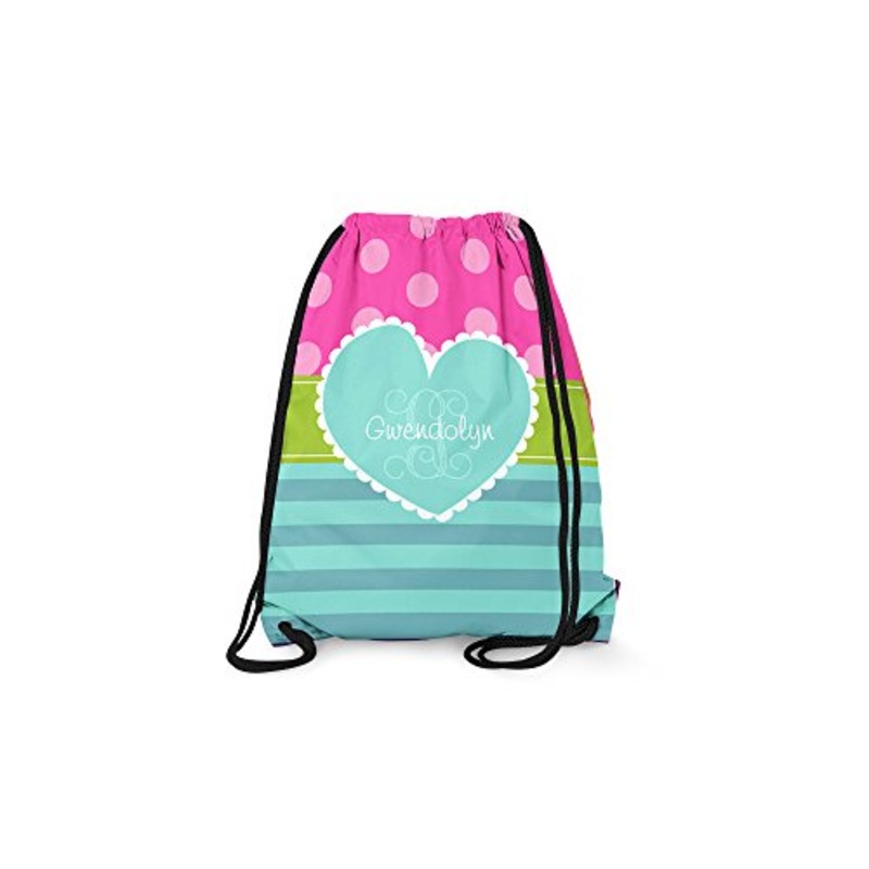Tin Tree Gifts Customized Drawstring Backpack Black Pink Heart Personalized Backpack