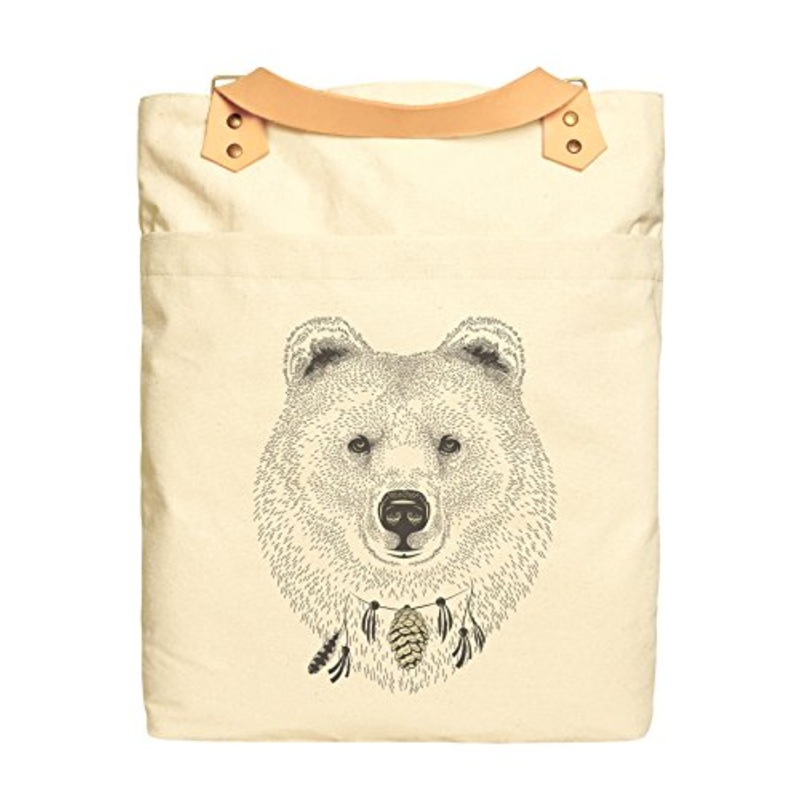 Unisex A Bear'S Face Print Cotton Canvas Leather Strap Laptop Backpack Was_34