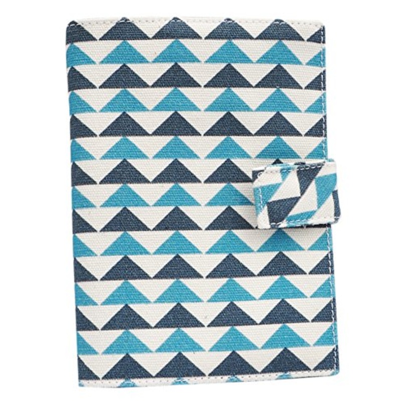Blue & Turquoise Triangle Patterns Canvas Passport Holder Protect Cover Case