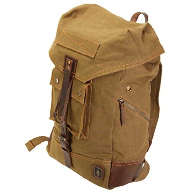 Damndog Canvas & Leather Rucksack Backpack - Swamp Green