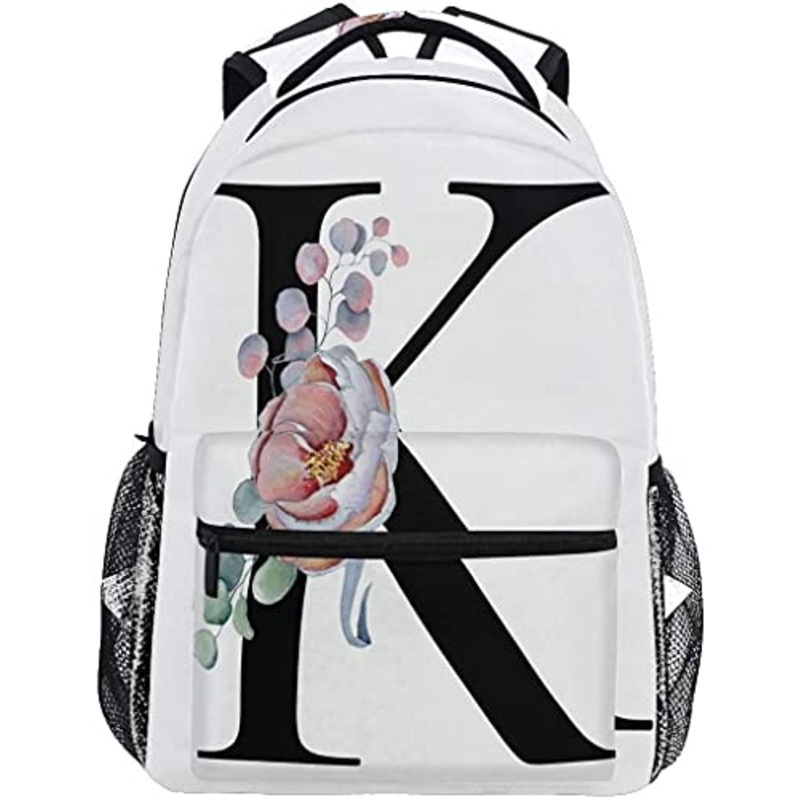 K Letter with Flower Backpacks Multifunctional Shoulder Backpack Travel Daypack Laptop Bag Casual Bags