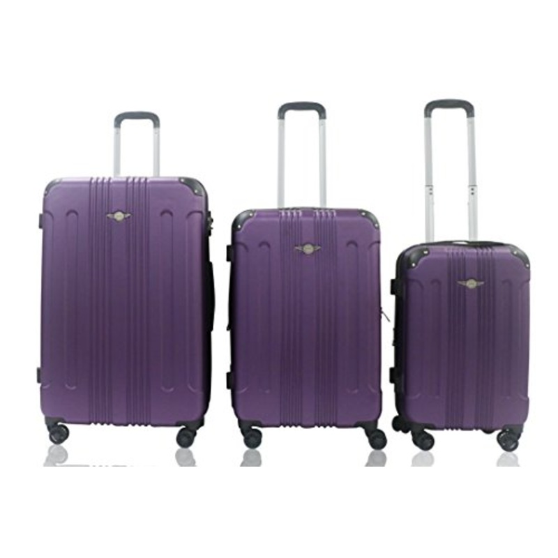 Rivolite New 3 Piece Expandable, Airplane Double Wheels, Size 20''26''29''(Purple)