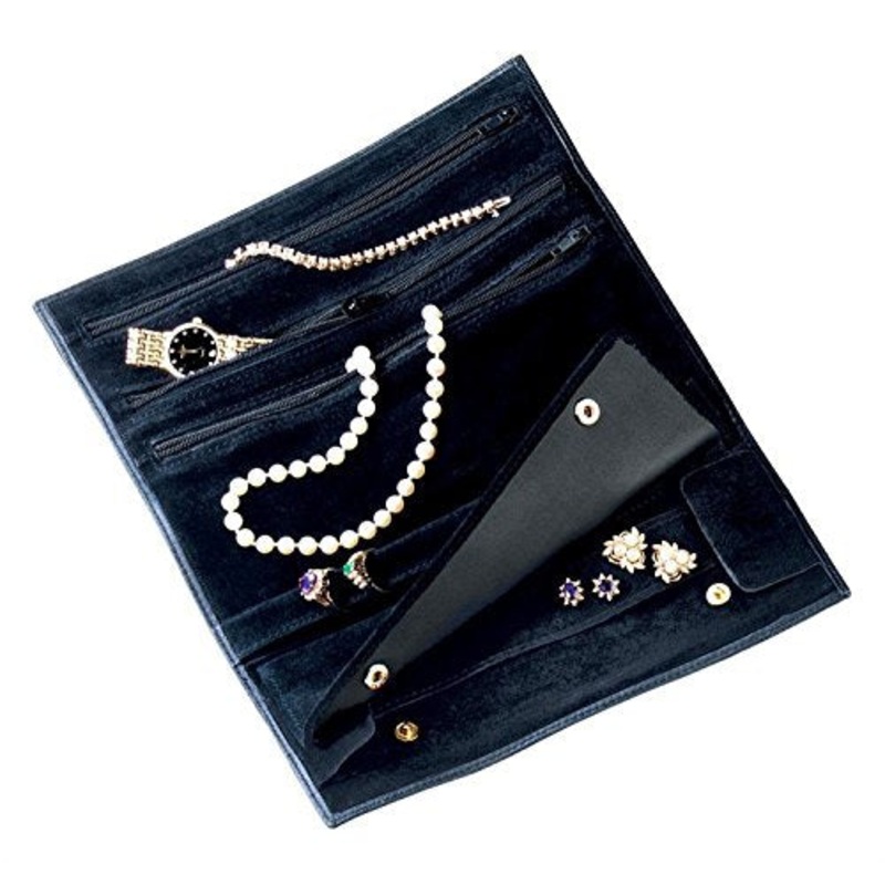 Royce Leather Suede Lined Jewelry Roll (915-Black-5)