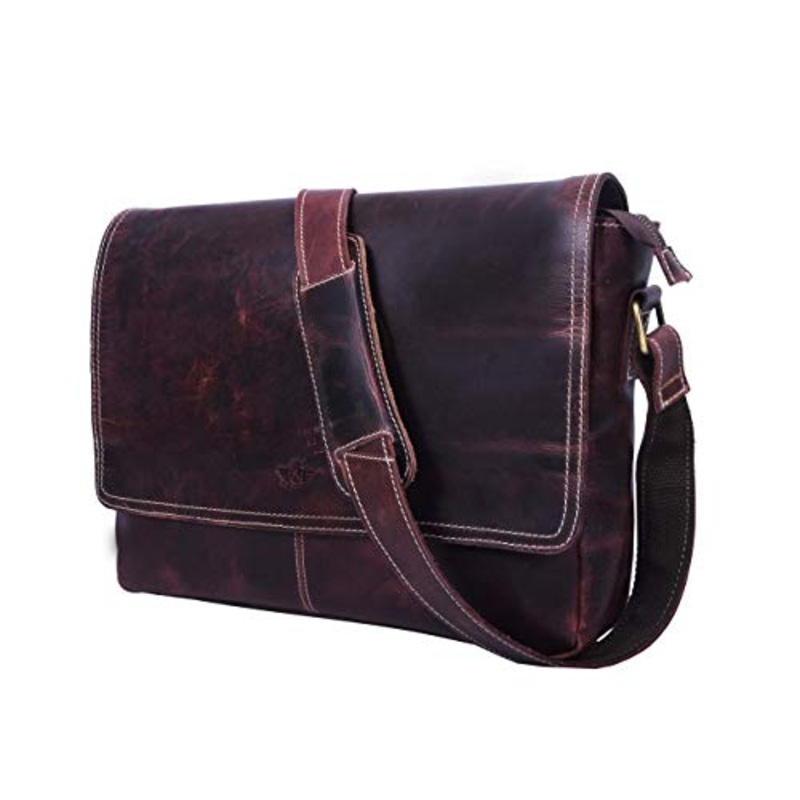 Addey Supply Company Leather Messenger Laptop Cross-Body Bag 15 X 4 X 11 inch Walnut