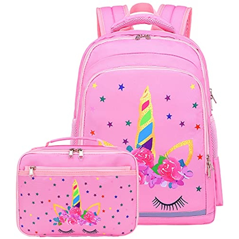 CAMTOP Backpack for Girls Kids School Backpack with Lunch Box Preschool Kindergarten BookBag Set (Pink-Unicorn)