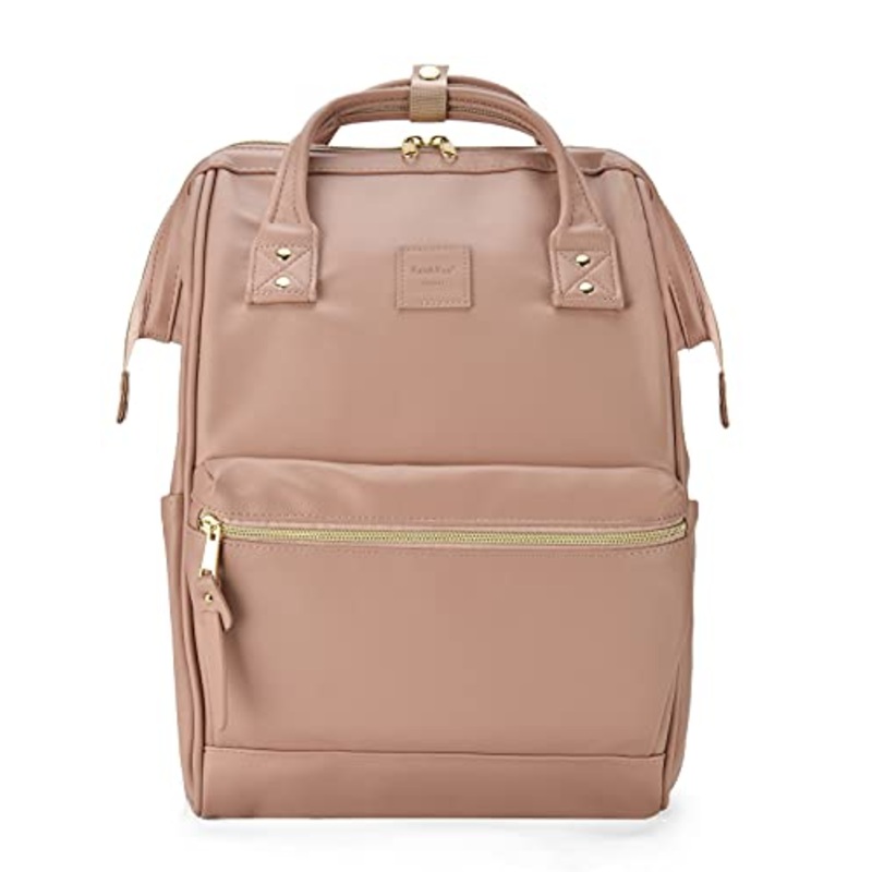 Kah&Kee Leather Backpack Diaper Bag Laptop Travel Doctor Teacher Bag For Women Man (Tan Pink II)