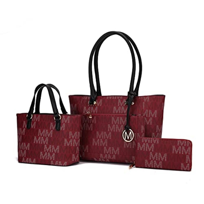 MKF Collection by Mia K. MKF-MU6365W-BRG Lady II M Signature Tote Bag & Wallet Set44; Burgundy - 3 Piece