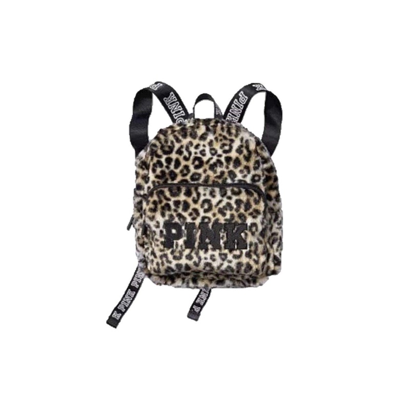 Victoria's Secret Mini Backpack Pink Leopard Faux Fur Animal Print