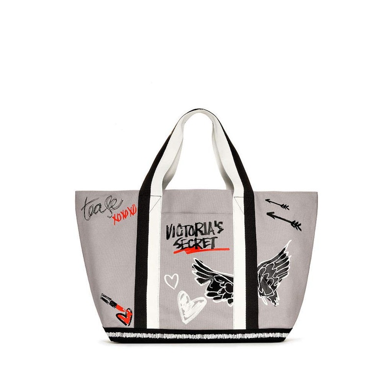 Victoria's Secret Taylor Tease Tote Bag Carryall Cream, Gray- Black & Red