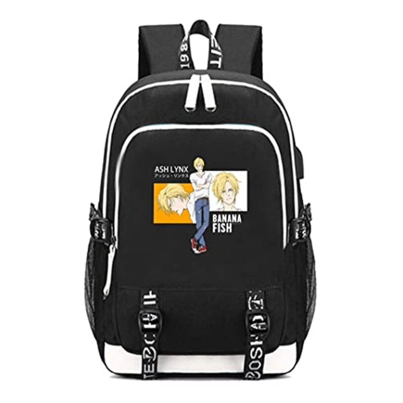 Wothe Unisex Anime banana fish Backpack USB with Charging Port Student School Bag Laptop Cosplay Bag (Black 5)