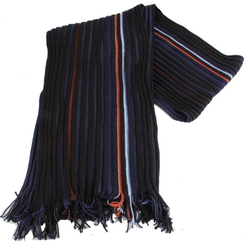 Bassin and Brown Kenyon Striped Wool Scarf - Navy/Black/Orange