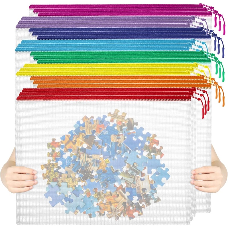24Pcs Mesh Zipper Pouch File Bags Puzzle Storage Bags, A3 17X12 Inches Large Reusable Zipper Pouches for Organizing Classroom Board Game Organization