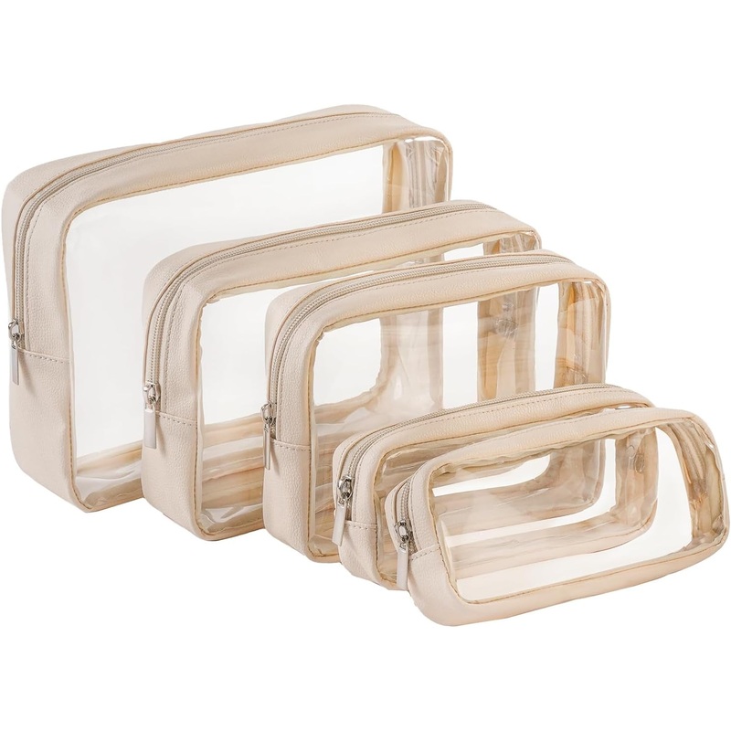 TSA Approved 5-Piece Diaper Bag Organizer Pouch Set Clear Waterproof TPU Kids Toiletry Storage Set Travel Packing Clutch Cube Bags for Baby Nursing
