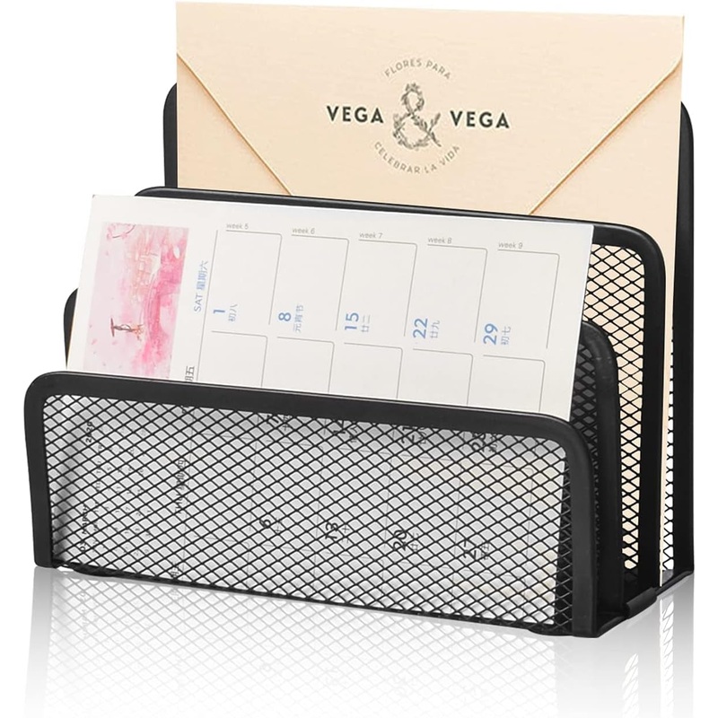 Wishacc Desk Mail Organizer Small File Holders Letter Organizer Metal Mesh Document/Filing/Folders/Paper Organizer for Desktop