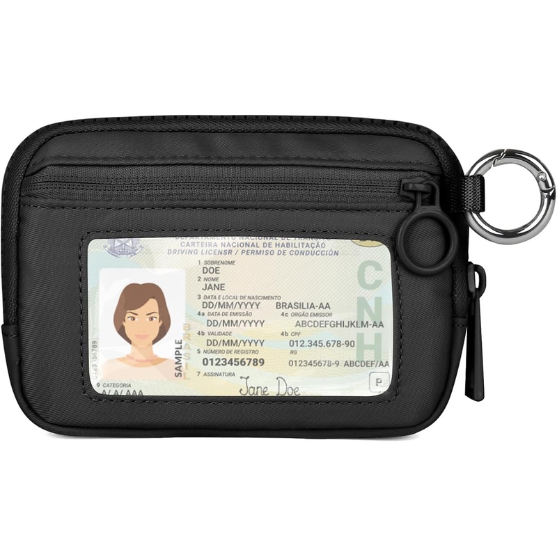 Zip Coin Purse for Women Keychain Wallet with ID Window, Black