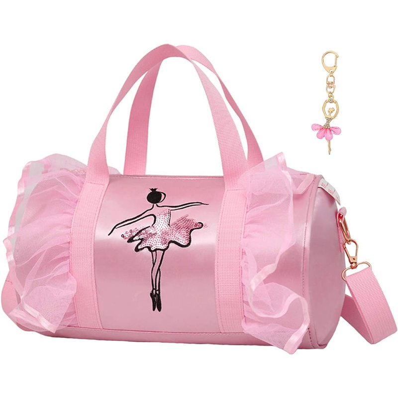 Cute Ballet Dance Bag Gym Travel Duffle Bag for Girls with Key Chain