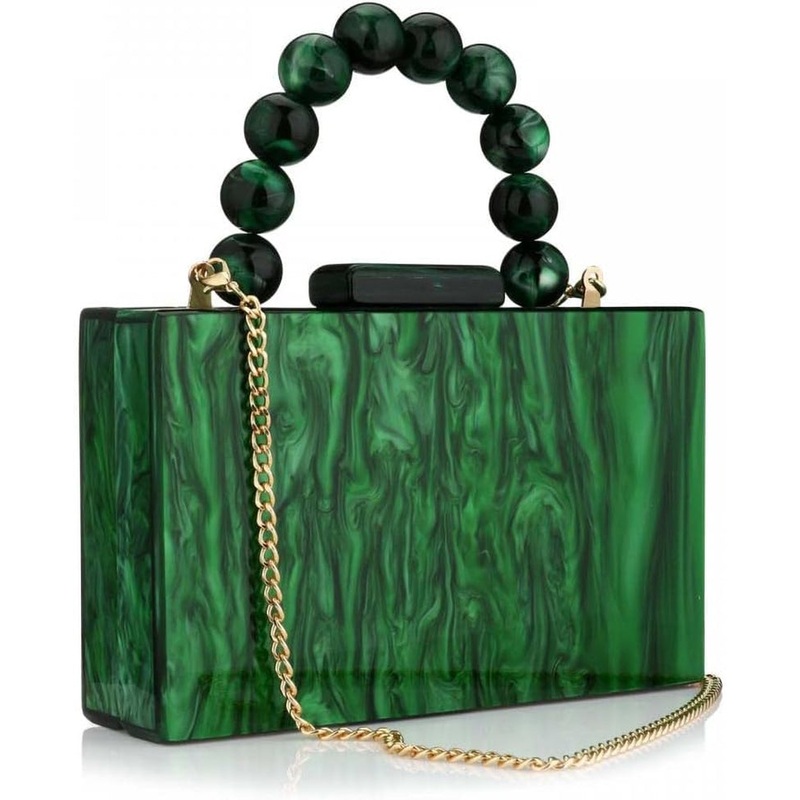 Evening Clutch Bag, Marbling for Women CrossBody Bag with Pearl Chain