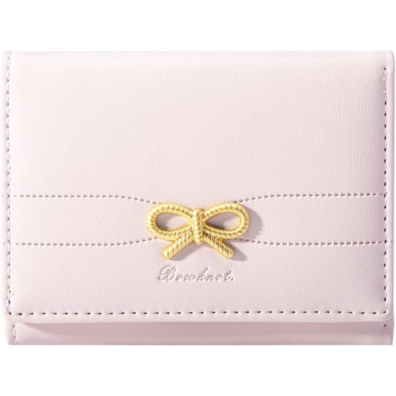 Girls Bow Small Wallet Cute Trifold Card Holder with ID Window, Pink