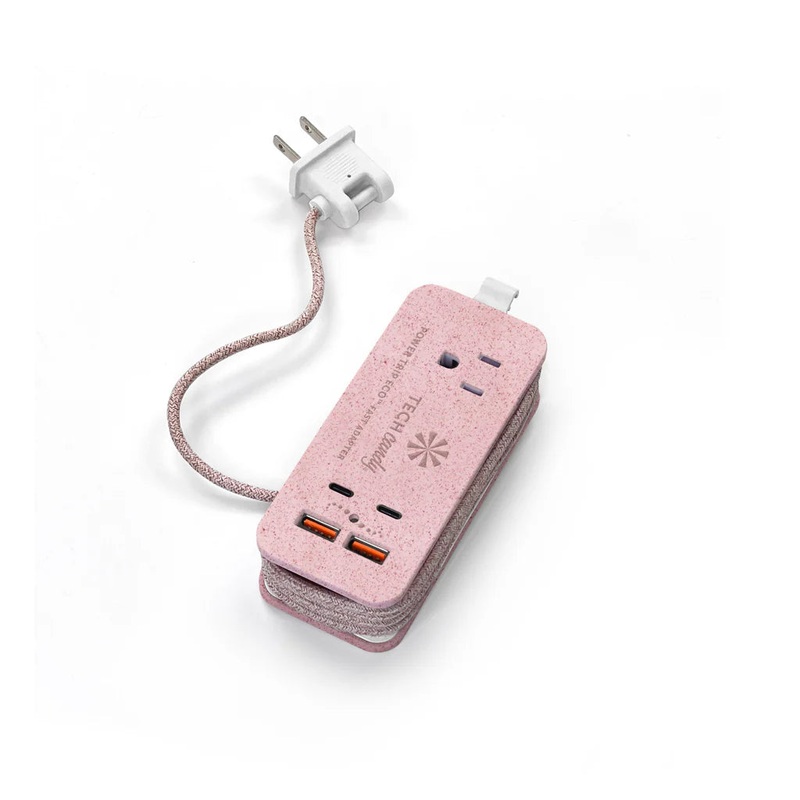 Tech Candy Power Trip Outlet 2 USB + 2 USB-C Ports Travel Charging Station - Pink