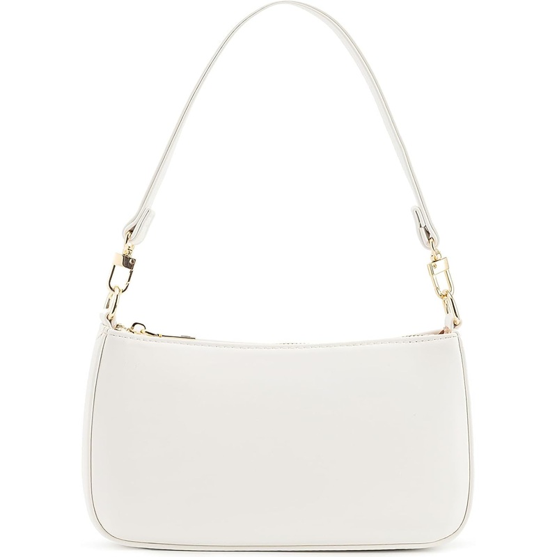 Vegan Leather Shoulder Tote Bag for Women with Zip Closure & Adjustable Strap, White