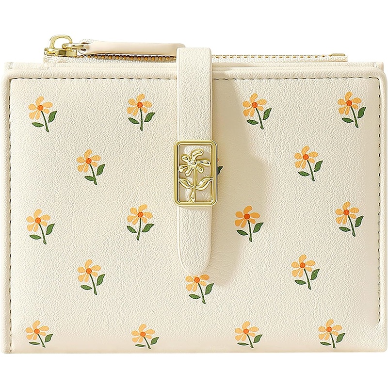 Women's Flowers Faux Leather Bifolds Wallet with Zipper Coin Pocket