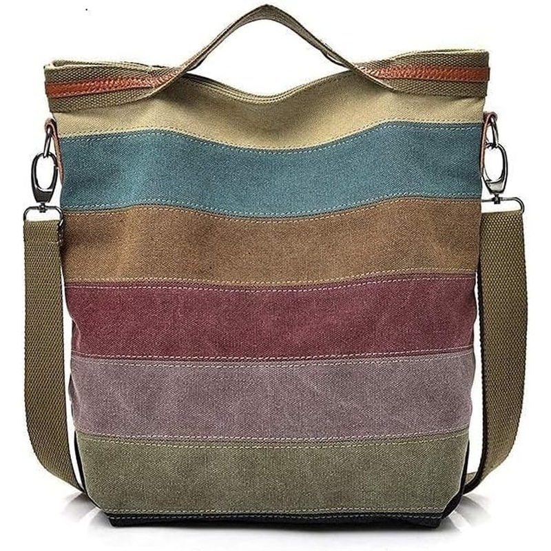 Womens Canvas Hobo Bags with Top Handle, Multi-Color Shoulder Crossbody