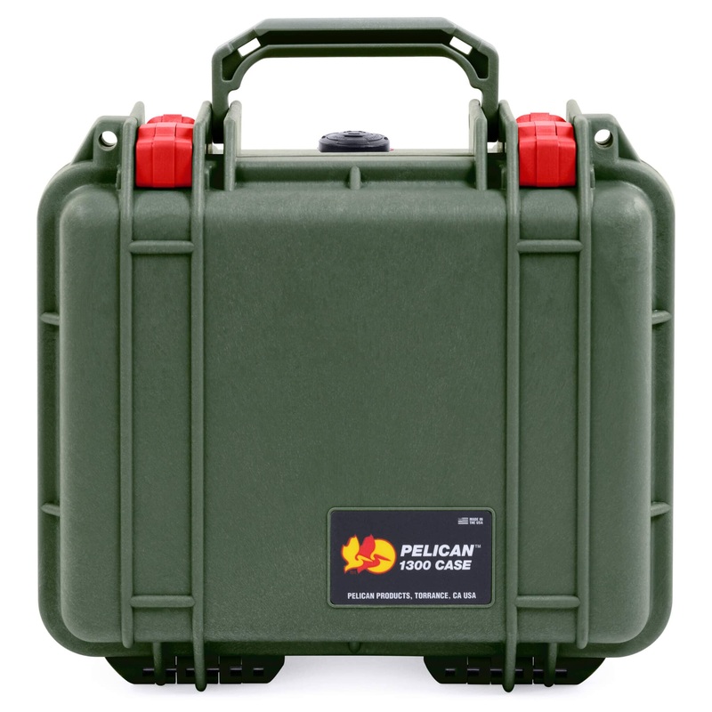 Pelican 1300 Case, OD Green with Red Latches