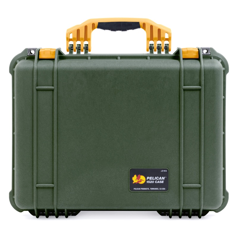 Pelican 1520 Case, OD Green with Yellow Handle & Latches
