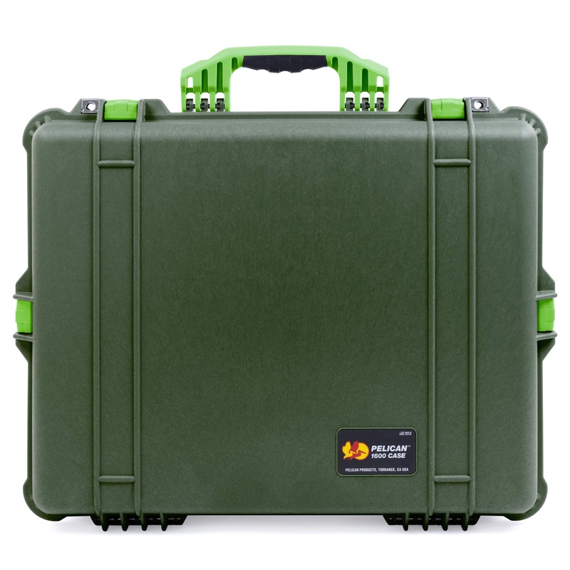 Pelican 1600 Case, OD Green with Lime Green Handle & Latches