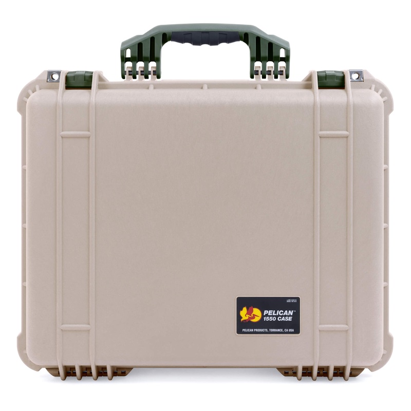 Pelican 1550 Case, Desert Tan with OD Green Handle & Latches